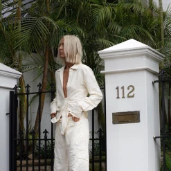 Tops Giza Plunge Top (Off White) - By Lioness