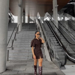 Charcoal Clothing Nostalgia Mini Dress (Brown)