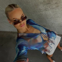 Charcoal Clothing Lylah Mesh Shirt (Blue Print) 14 Charcoal Clothing Lylah Mesh Shirt (Blue Print)