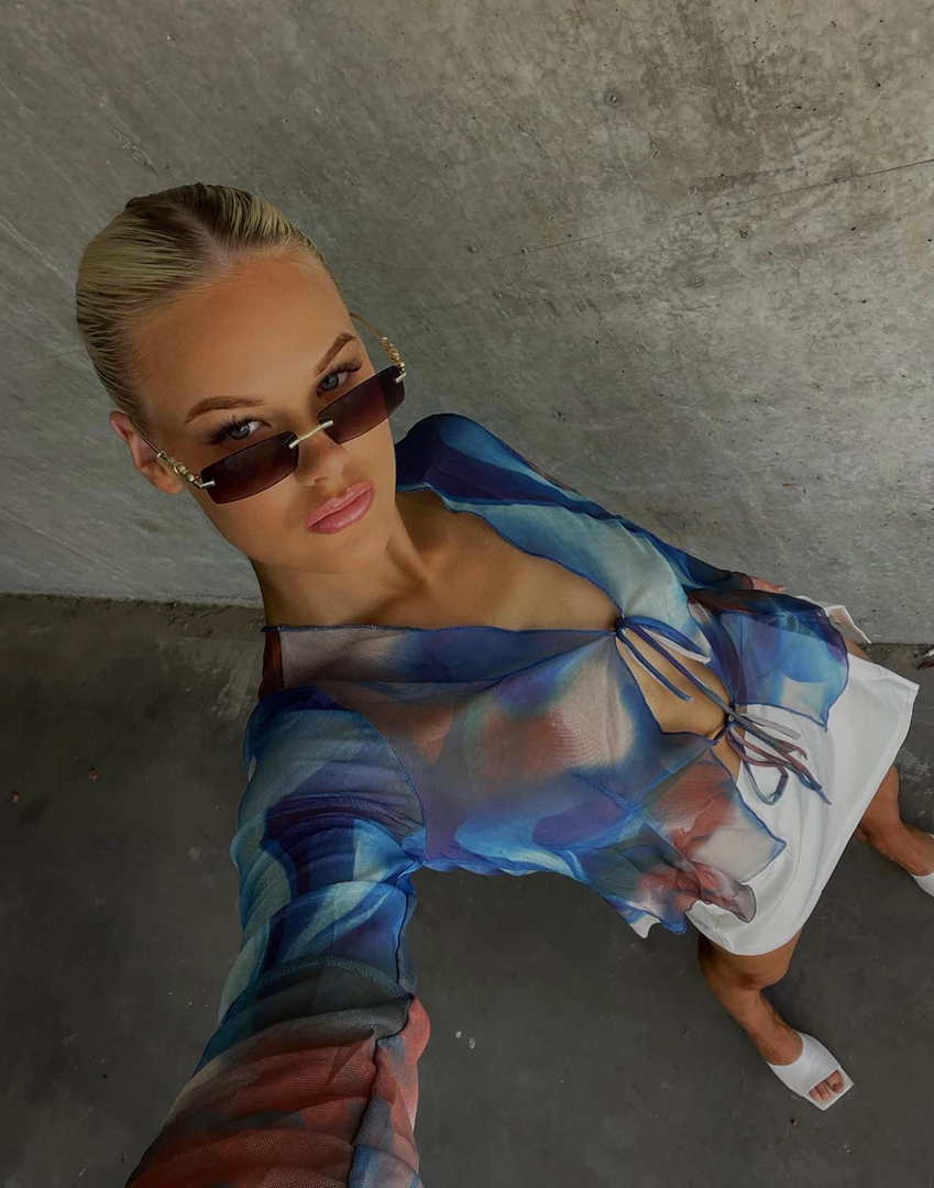 Charcoal Clothing Lylah Mesh Shirt (Blue Print) 4 Charcoal Clothing Lylah Mesh Shirt (Blue Print)