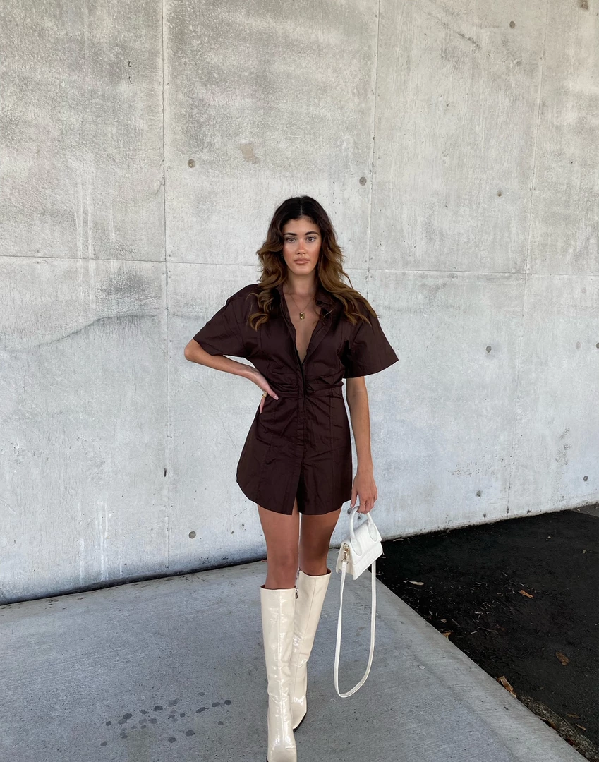 Charcoal Clothing Nostalgia Mini Dress (Brown) 3 Charcoal Clothing Nostalgia Mini Dress (Brown)