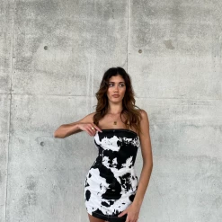 Charcoal Clothing Dresses Tarni Mini Dress (Black/White)