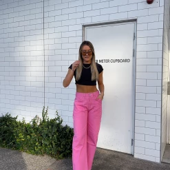 Charcoal Clothing Astrid Wide Leg Jeans (Pink) New Arrivals