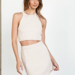 Pink Diamond Freja Mini Skirt (Beige) Sets + Co-ords