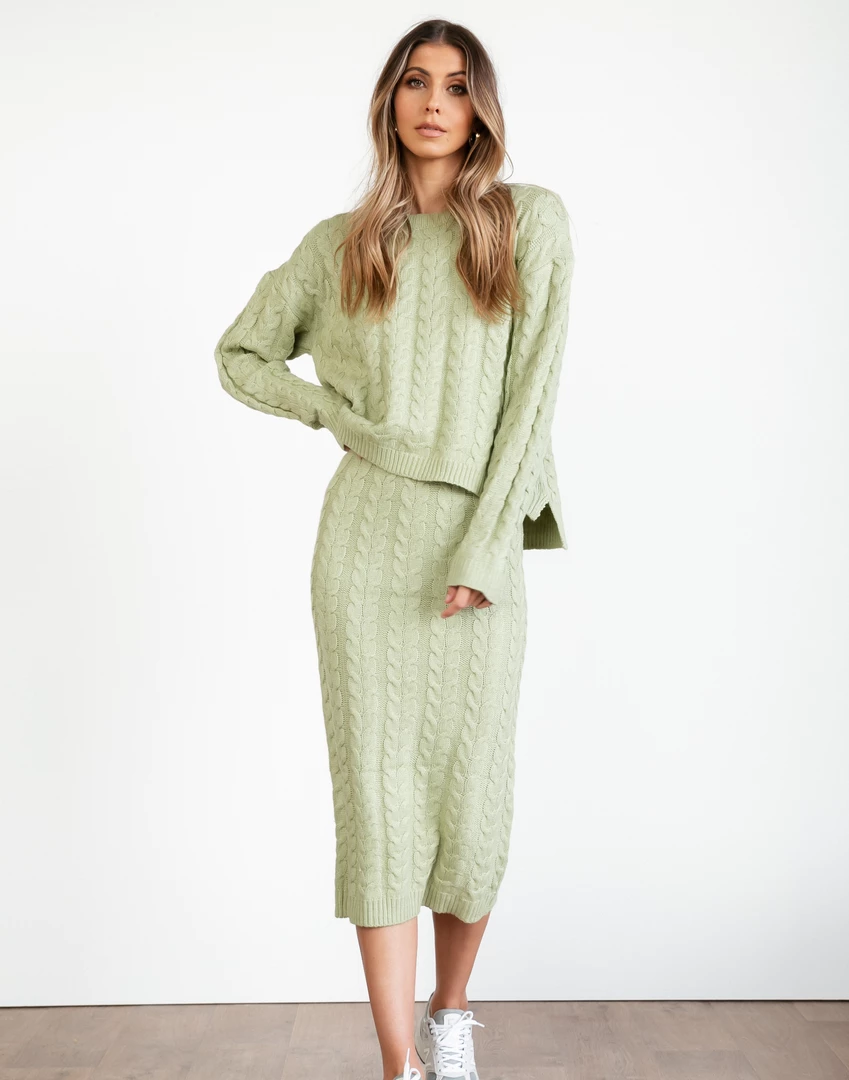 Pink Diamond Sets + Co-ords Kylie Knit Jumper (Sage) 1 Pink Diamond Sets + Co-ords Kylie Knit Jumper (Sage)