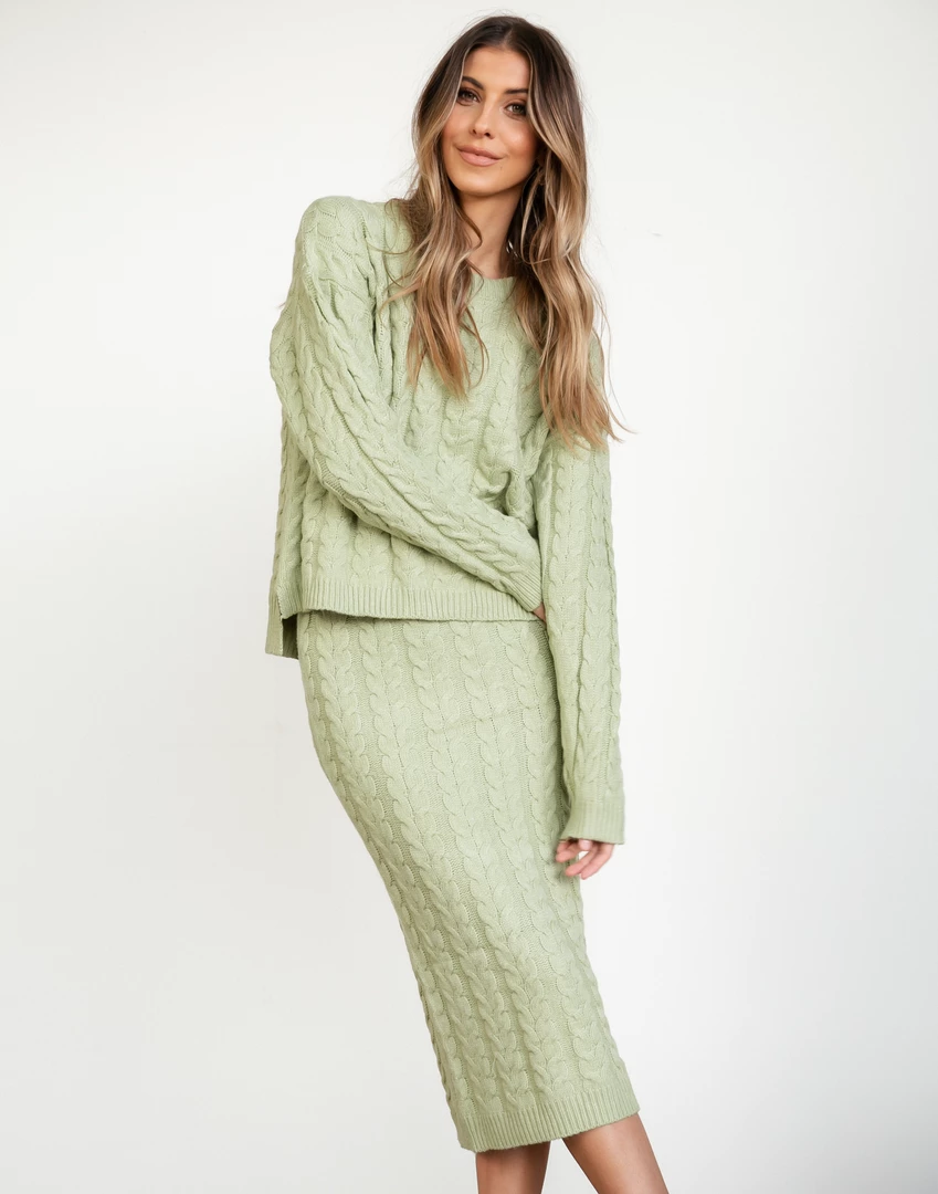 Pink Diamond Sets + Co-ords Kylie Knit Jumper (Sage) 8 Pink Diamond Sets + Co-ords Kylie Knit Jumper (Sage)