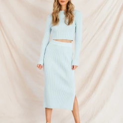My Girl Sets + Co-ords Wanda Knit Midi Skirt (Blue)