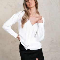 Pink Diamond Talulla Knit Top (Cream) Tops