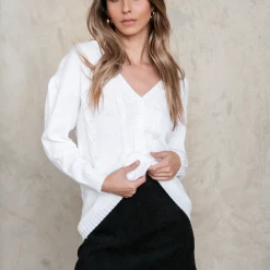 Pink Diamond Talulla Knit Top (Cream) Tops