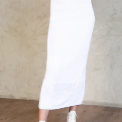 Pink Diamond Talk Is Cheap Knit Midi Skirt (White) Bottoms