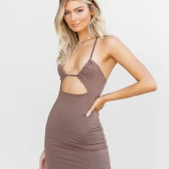 Luvalot Dresses Nikole Mini Dress (Brown)