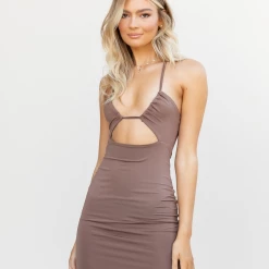 Luvalot Dresses Nikole Mini Dress (Brown)