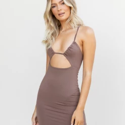 Luvalot Dresses Nikole Mini Dress (Brown)