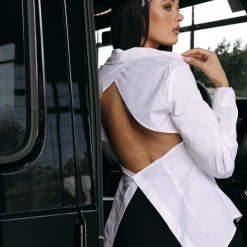 Charcoal Clothing Casa Open Back Shirt (White) New Arrivals