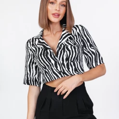 Into Fashions Nia Crop Shirt (Zebra) New Arrivals