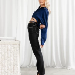 Hideaway Crop Shirt (Midnight Pinstripe) - By Lioness Tops 14 Hideaway Crop Shirt (Midnight Pinstripe) - By Lioness Tops