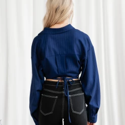 Hideaway Crop Shirt (Midnight Pinstripe) - By Lioness Tops 12 Hideaway Crop Shirt (Midnight Pinstripe) - By Lioness Tops