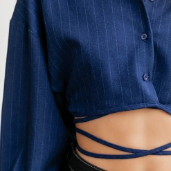 Hideaway Crop Shirt (Midnight Pinstripe) - By Lioness Tops 15 Hideaway Crop Shirt (Midnight Pinstripe) - By Lioness Tops