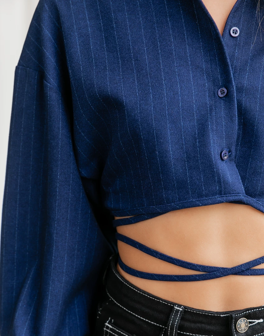 Hideaway Crop Shirt (Midnight Pinstripe) - By Lioness Tops 8 Hideaway Crop Shirt (Midnight Pinstripe) - By Lioness Tops