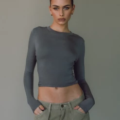 Charcoal Clothing New Arrivals Nighthawk Jersey Long Sleeve Top (Charcoal)