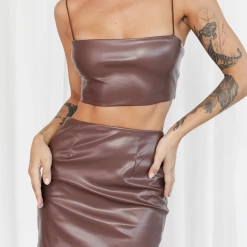 Charcoal Clothing New Arrivals Chicago Crop Top (Brown)