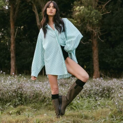 Charcoal Clothing Tops South Beach Shirt (Green Stripe)