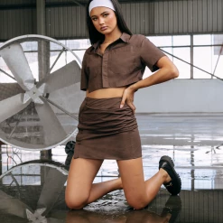 Charcoal Clothing Cara Cropped Shirt (Brown)