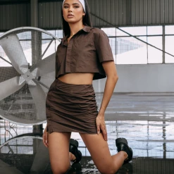 Charcoal Clothing Cara Cropped Shirt (Brown)