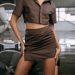 Charcoal Clothing Cara Cropped Shirt (Brown)