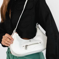 Peta And Jain New Arrivals Moto Bag (White Croc) - By Peta + Jain