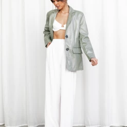 Pink Diamond Meilani Blazer (Sage) Tops