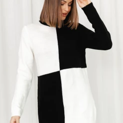 Pink Diamond Roma Knit Jumper Dress (Black/White)