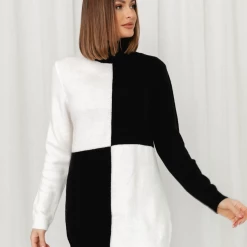 Pink Diamond Roma Knit Jumper Dress (Black/White)