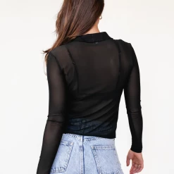Into Fashion Tops Veronica Mesh Top (Black)