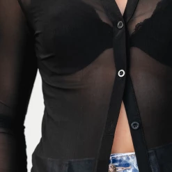 Into Fashion Tops Veronica Mesh Top (Black)