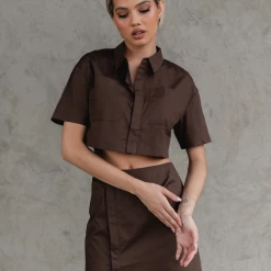 Charcoal Clothing Cara Cropped Shirt (Brown)