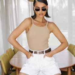 Charcoal Clothing Tops Summertime Bodysuit (Beige)