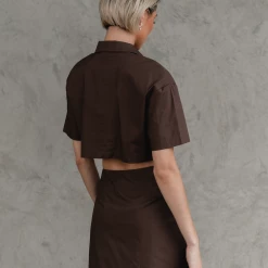 Charcoal Clothing Cara Cropped Shirt (Brown)