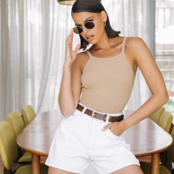 Charcoal Clothing Tops Summertime Bodysuit (Beige)