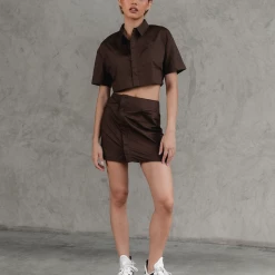 Charcoal Clothing Cara Cropped Shirt (Brown)