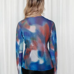 Charcoal Clothing Lylah Mesh Shirt (Blue Print) 16 Charcoal Clothing Lylah Mesh Shirt (Blue Print)