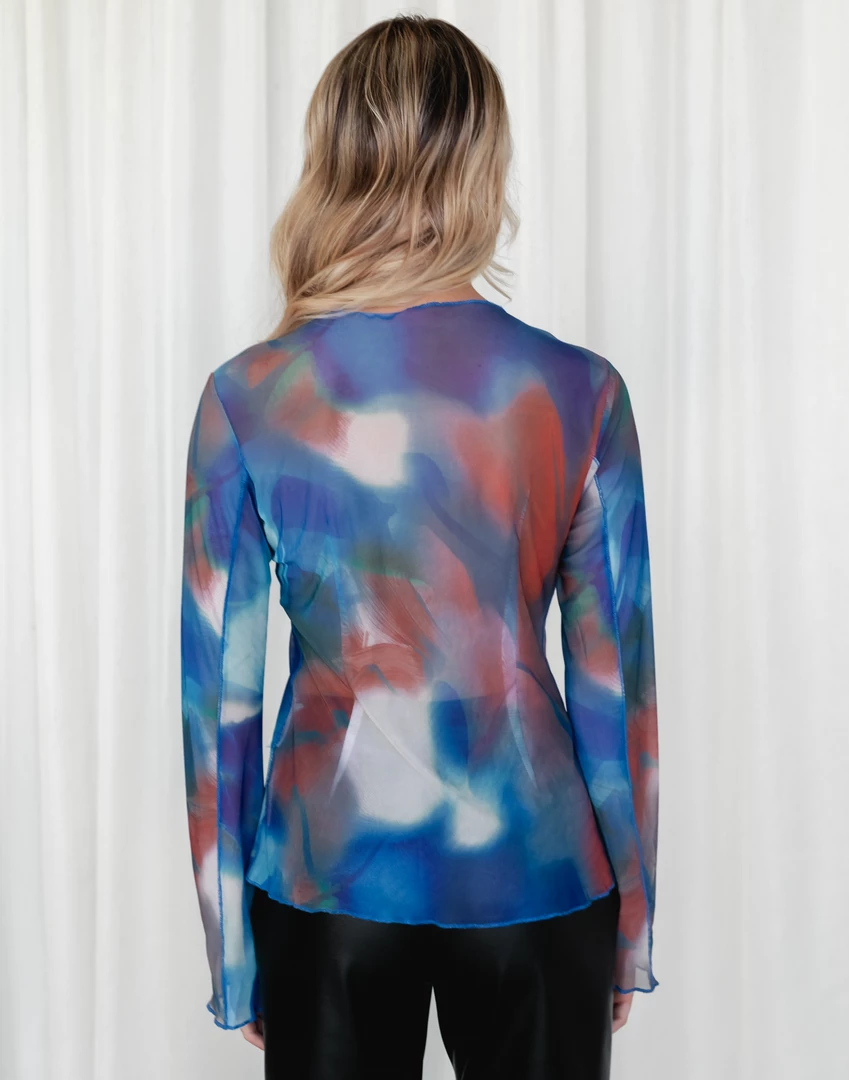 Charcoal Clothing Lylah Mesh Shirt (Blue Print) 6 Charcoal Clothing Lylah Mesh Shirt (Blue Print)