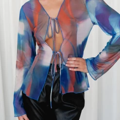 Charcoal Clothing Lylah Mesh Shirt (Blue Print) 17 Charcoal Clothing Lylah Mesh Shirt (Blue Print)