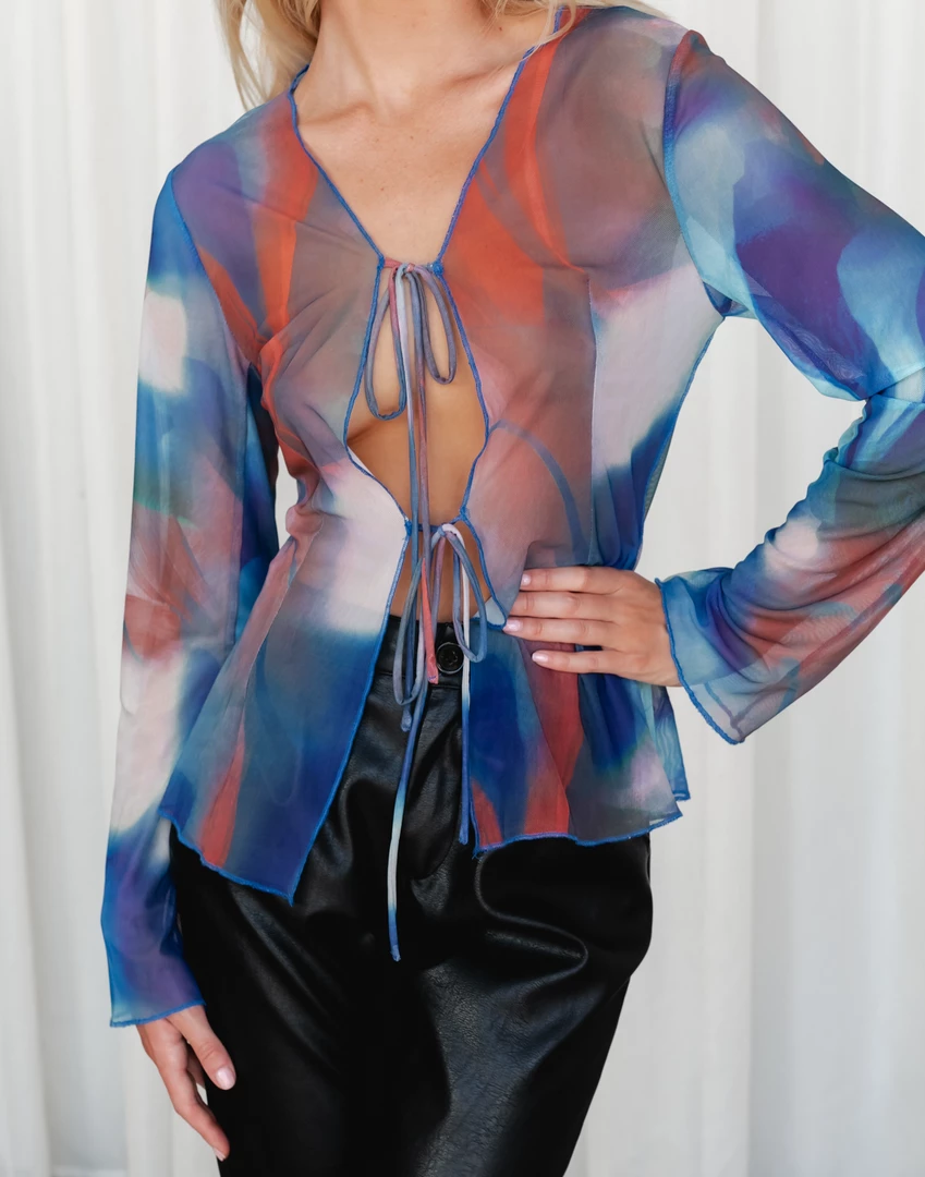 Charcoal Clothing Lylah Mesh Shirt (Blue Print) 7 Charcoal Clothing Lylah Mesh Shirt (Blue Print)