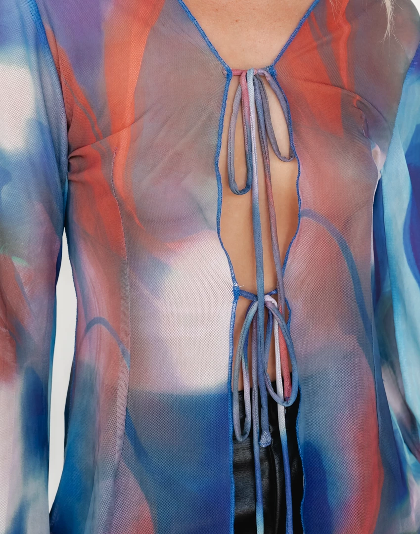 Charcoal Clothing Lylah Mesh Shirt (Blue Print) 11 Charcoal Clothing Lylah Mesh Shirt (Blue Print)