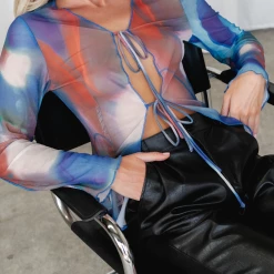 Charcoal Clothing Lylah Mesh Shirt (Blue Print)