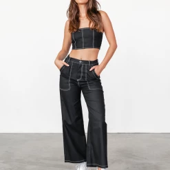 Into Fashion Sets + Co-ords Vivienne Crop Top (Black)