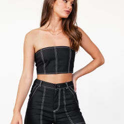 Into Fashion Sets + Co-ords Vivienne Crop Top (Black)