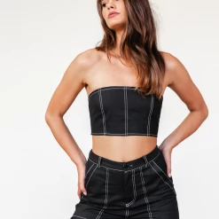 Into Fashion Sets + Co-ords Vivienne Crop Top (Black)