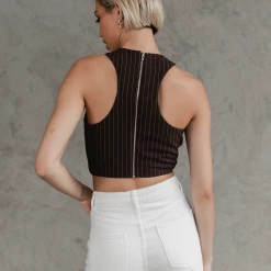 Charcoal Clothing Emily Pinstripe Crop Top (Brown) New Arrivals
